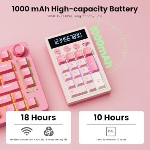 RK ROYAL KLUDGE M20 Wireless Number Pad, Mechanical Numpad with LCD Display, PC Numpad & Calculator Modes, Programmable Numeric Keypad, Bluetooth/2.4G/Wired, RGB Hot-Swappable for Win/Mac - Image 4
