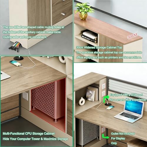 Modern Office Cubicle Workstation Desk with Tempered Glass Privacy Panels, USB Charging Hub & Cable Management,Multi-Person Modular Computer Desk for Commercial Office (C-Left, Three Person-F) - Image 3