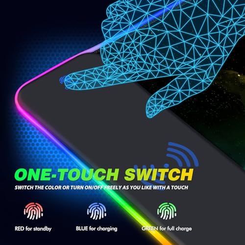AIMSA Wireless Charging RGB Gaming Mouse Pad 15W, Extended LED Desk Mat Protector 800x300x4MM, 14 Light Modes Extra Large Mousepad Non-Slip Rubber Base Desk Mat, Nebula Universe - Image 4