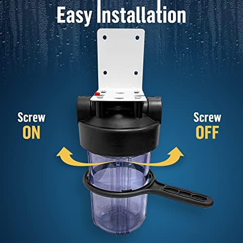 High Capacity 10 x 4.5” Whole House Filter Purifier System for Well or City Water, Presser Relief Button, 1” NPT Brass Port, Double O-Ring, Meets NSF Standards & Regulations (Transparent, 3 Sets) - Image 3