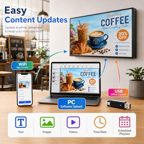 P5 Outdoor Full-Color Programmable LED Sign 65” × 34” High-Brightness Digital Display with WiFi & USB Control, Scrolling Message Board for Business Advertising, Text/Image/Video, IP65 Waterproof - Image 2