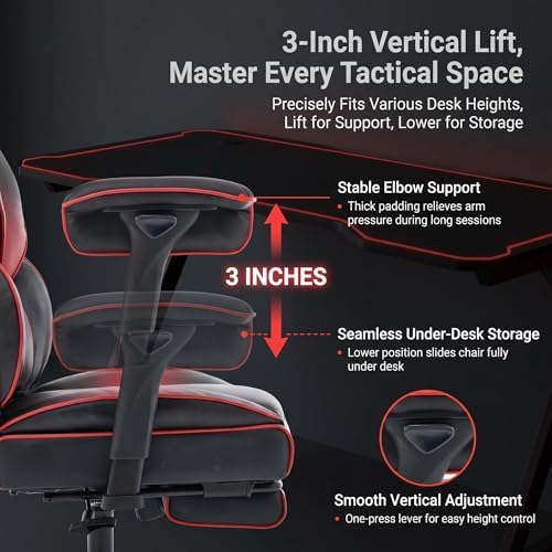 Big and Tall Gaming Office Chair 400lbs - Heavy Duty Ergonomic Computer Desk Chair with Footrest, Adjustable Armrests, High Back PU Leather with Racing Style (Black/Red) - Image 4