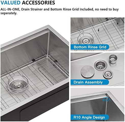 27 Undermount Kitchen Sink - Fulorni 27"x19" Kitchen Sink Ledge Workstation Under Counter 16 Gauge 304 Stainless Steel Single Bowl Basin - Image 7