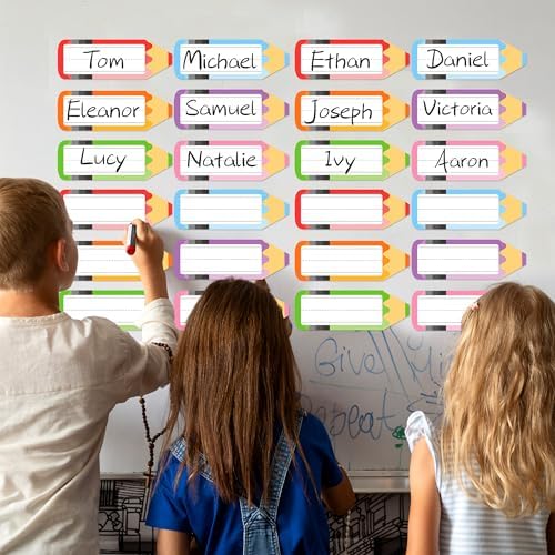 Classroom Magnetic Name Tags - 36Pcs Dry Erase Magnetic Labels for White Board Desks Lockers Reusable Rainbow Pencils Name Plate - Image 6