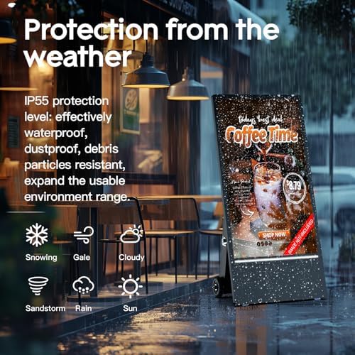 MWE 43 Inch Outdoor Digital Signage Display Monitor, Portable Battery Powered 2000Nit High Brightness Screen Advertising Display Kiosk, Movable Waterproof Standing Poster, Android OS - Image 4