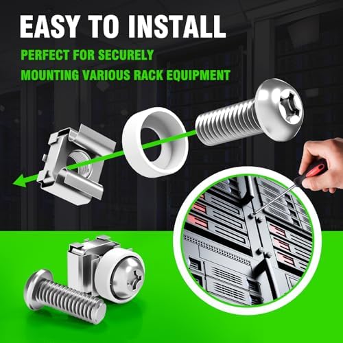 M6 x 16mm Rack Mount Cage Nuts, Screws and Washers - 50 Pack for Server Cabinets, Shelves, Routers - Self-Locking Cable Ties - Image 4