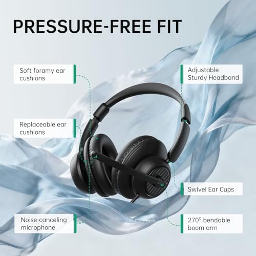 EKSA H8 USB Headset with Microphone for Work, Stereo Wired Computer Headphones with Mic Noise Cancelling, in Line Controls, 3.5mm Jack USB-C/A Over-Ear Headset for PC Laptop Office Call Center Teams - Image 6