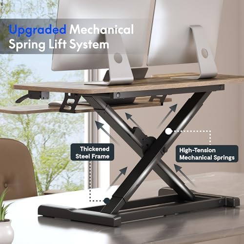 FLEXISPOT Standing Desk Converter 40" Wide Desk Riser for Multi-Device, Large Desktop Sit Stand Workstation for Dual Monitors, Ergonomic Height Adjustable Stand Up Desk Riser, Rustic Brown - Image 7