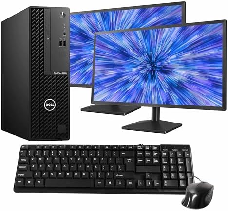 Dell OptiPlex 3090 Desktop PC | Intel Core i5 10th Gen Hexa Core | 16GB RAM | 500GB SSD | Windows 11 Pro | Dual 24" LCD Monitors | WiFi + Bluetooth | Wired Keyboard & Mouse | (Renewed) by Amazon+Renewed