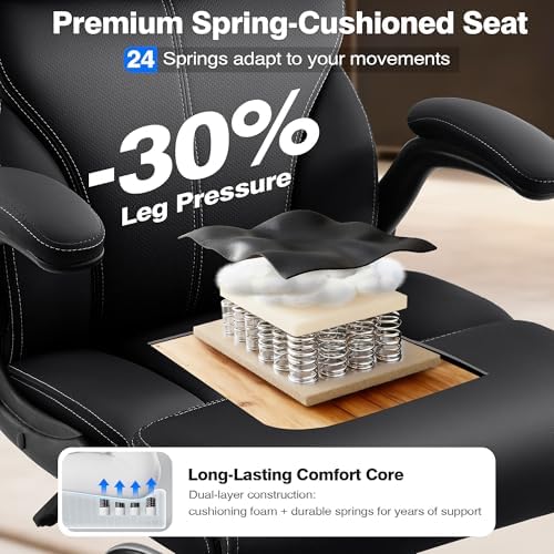 AreShark Executive Office Chair - 400lbs Heavy Duty Ergonomic Desk Chair with Comfy Cushion, High Back Breathable Leather Computer Chair with Flip-up Arms & Rocking Function for Home Office - Image 4