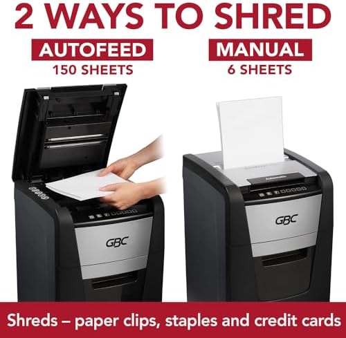 GBC 150X Paper Shredder, Auto Feed+, 150 Sheet Capacity, Super Cross-Cut, Home Office Shredding (WSM1757604) - Image 4