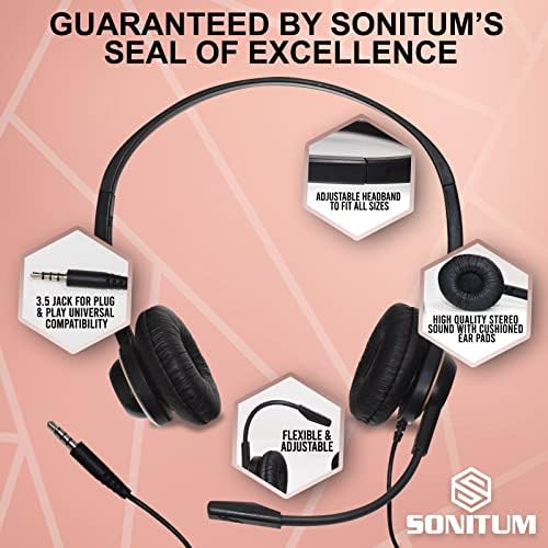 Sonitum Bulk Headsets With Microphone (10 Pack) - Noise Canceling Computer Headset For Office, Meetings, Chat- Comfortable Over-Ear PC Headphones With Rotating Mic- 3.5 Jack For Universal Connectivity - Image 2