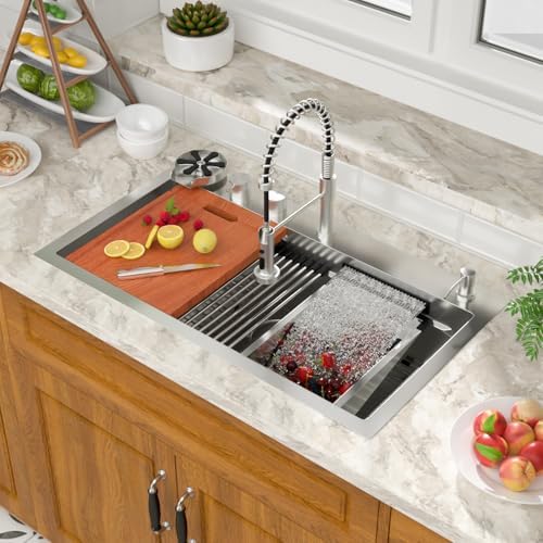 Mocoloo 30 Inch Honeycomb Waterfall Kitchen Sink Drop in, 30x19 Inch Stainless Steel Workstation Sink 16 Gauge Topmount Single Bowl Sink with Complete Kit - Image 3
