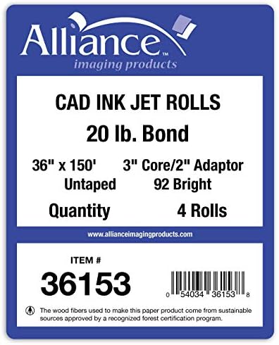 Alliance Wide Format Paper CAD Bond Rolls (20lb | 4 Rolls, 36 In x 150 Ft | 3" Core) - Image 4
