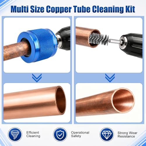 Windspeed 3+6P Copper Pipe Cleaner 1/2 3/4 & 1 in Drill Hex Shank Copper Fitting Cleaner with 3 Wire Bore Brushes 3 Replaceable Built in Brush Bars Cleaning Drill Attachment for Remove Pipes Rust - Image 4