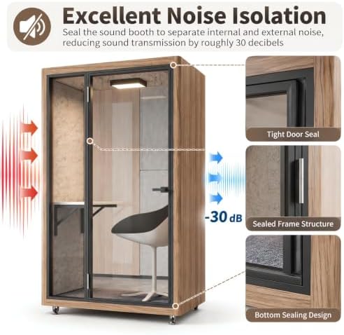 Soundproof Office Pod with 1 Person Enclosed Structure (Wood) - Image 3