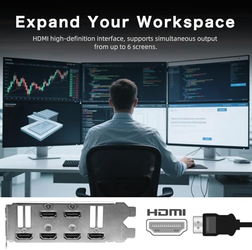Kelinx Aisurix RX 580 8GB GDDR5 GPU 6X HDMI Graphics Card, 6 Independent Display Multi-Monitor Setup, 256-bit DDR5 Video Card for Computer PC ITX Single Slot PCI Express - Image 4