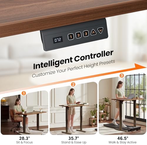 CubiCubi Electric Height Adjustable Standing Desk 48x24 Inch, Dark Walnut - Image 6