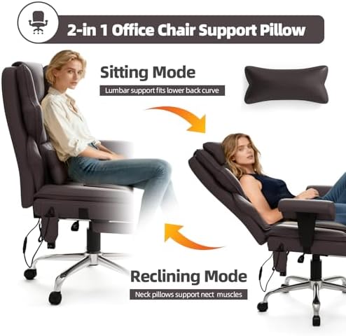 Executive 7-Point Massage Heated Office Chair with Footrest, Brown - Image 7