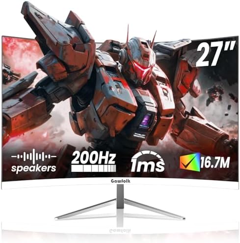 Gawfolk 27" Curved Gaming Monitor,180Hz/200Hz FHD 1920x1080 1800R VA Panel by Gawfolk