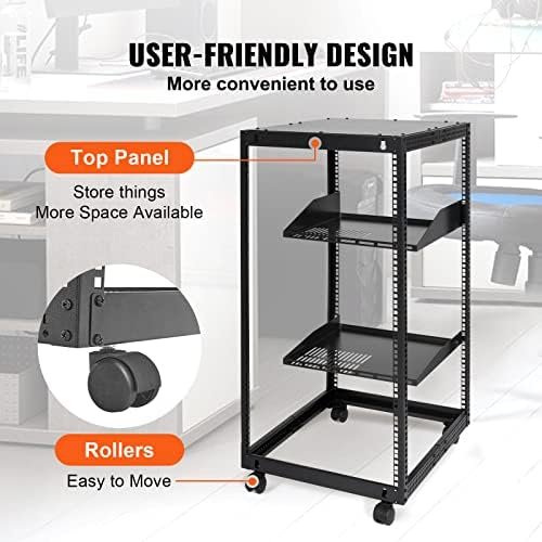 VEVOR 20U Open Frame Server Rack, 23''-40'' Adjustable Depth, Free Standing or Wall Mount Network Server Rack, 4 Post AV Rack with Casters, Holds All Your Networking IT Equipment AV Gear Router Modem - Image 5