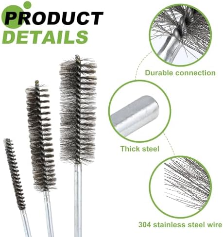 HARFINGTON 4pcs Wire Bore Brush Set 8 Inch Length 1.6 Inch Shank Stainless Steel Bristles Cleaning Brush for Clean Car Part Tube Kitchen Garage - Image 4