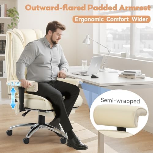 Vibration Massage Heated Office Desk Chair with Foot Rest, Beige - Image 7