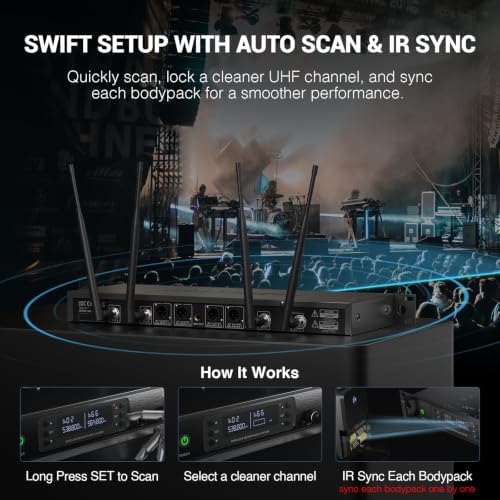 Phenyx Pro 4-Channel UHF Auto Scan Wireless Microphone System PTU-7000-4B - Image 2