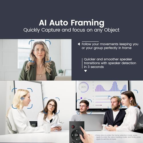 TONGVEO AI Auto-Tracking 4K Webcam with Microphones and Speaker, 5X Digital Zoom Webcam 4K Adjustable Field of View Remote Control Works with Microsoft Teams, Zoom, Google Meet, PC Mac Laptop - Image 4