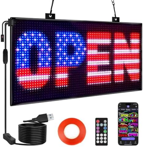 RAYHOME Dual Row LED Open Sign, 20"x12" Colorful Huge Bright Advertising open signs for business, Programmable Electric Scrolling Display with Remote for Business Store Bar Hotel by Rayhome