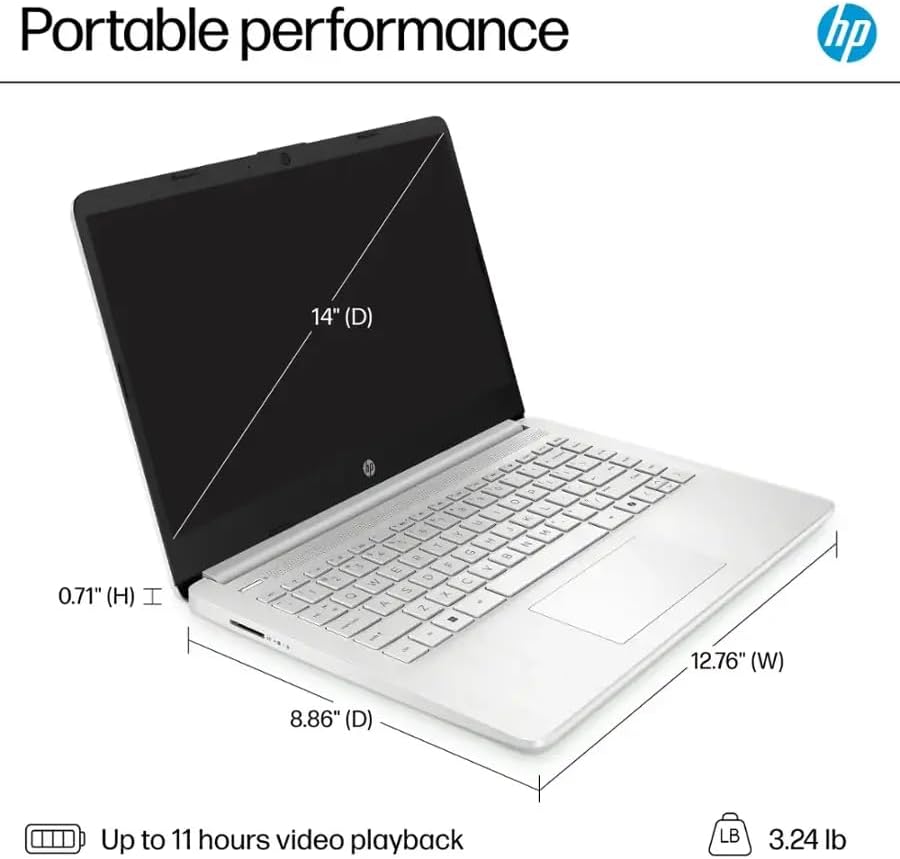 HP 14" Business Laptop Computer with Microsoft Office 365, 4-Core Intel Processor, 128GB Storage, 4GB RAM, Windows 11, SageNova Earphones, Natural Silver - Image 5