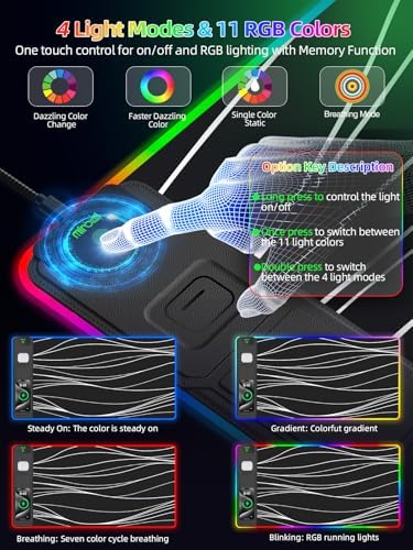 Mouse Pad with Foldable Phone Holder & Wireless Charger, XXL RGB Gaming Mousepad 31.5"x15.8" Large Desk Mat for Keyboard, Black Desk Pad with Dual Qi Charging Station | 11 Colors 5 Modes - Image 4