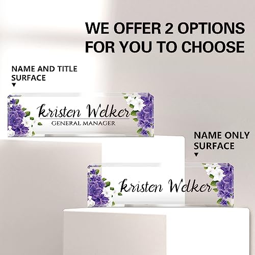 Custom Name Plate for Desk, Desk Name Plate Personalized, Office Decor for Women, Acrylic Desktop Accessories, Office Appreciation Gifts for Boss Social Workers Nurse Teacher Employee(Purple Flowers) - Image 2