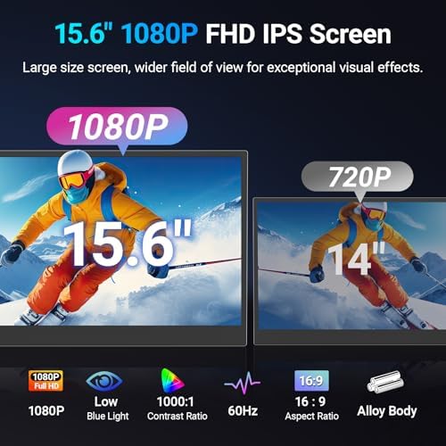 15.6" Laptop Screen Extender, 1080P FHD Triple Portable Monitor for Laptops, Ultra-Slim Travel Dual Monitor Fit for 12"-17.3" Laptops, USB-C Plug&Play Extended Screen Compatible with Win/Mac/Android - Image 2
