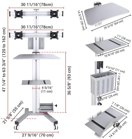Yescom NexusX Commander Rolling Computer Cart 4-Monitors Industrial - Image 3