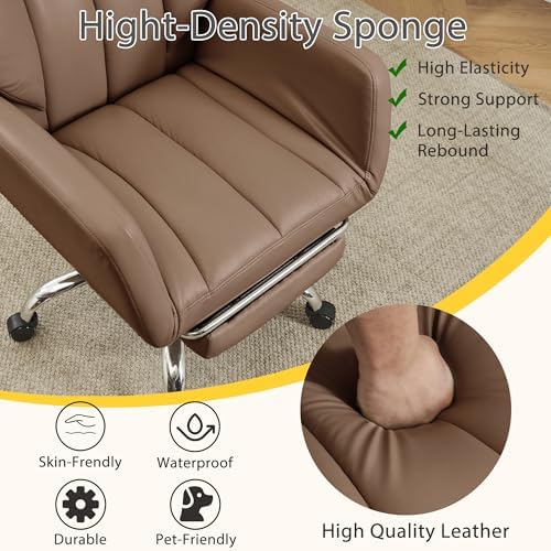 JOMEED Cross Legged Office Chair with Footrest,Flip Armrest,Brown - Image 4
