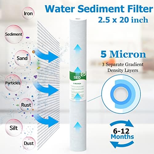 5 Micron Water Filter 20" x 2.5" Replacement Cartridge, 6-Pack - Image 2