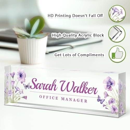 Name Plate for Desk, Desk Name Plate Personalized, Office Decor for Women Men, Acrylic Desktop Accessories, Office Appreciation Gifts for Boss Social Workers Nurse Teacher Employee (Purple) - Image 3