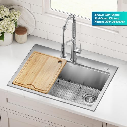 KRAUS Fairlane 30 in Drop In/Top Mount Workstation Single Bowl 18-Gauge Stainless Steel Kitchen Sink with Accessories, KWT610-30 - Image 2