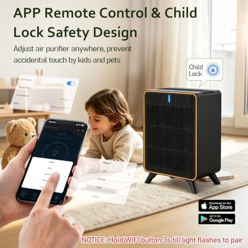 Smart APP Air Cleaner Large Room Air Purifiers 2450 sq.ft, Black - Image 3