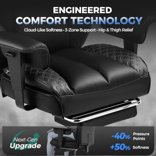 GTPLAYER Big and Tall Gaming Chair 400lbs Heavy Duty Office Chair with Footrest, High Back Pocket Spring Lumbar Support, Ergonomic Wide Comfy Seated Cushion for Lower Back Pain Relief, Carbon-Black - Image 4