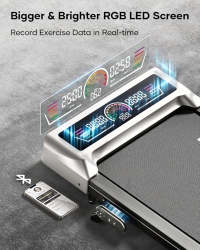 TOPUTURE Walking Pad with 10% Incline, 3.0HP Brushless Quiet Under Desk Treadmill, Portable Treadmills for Home/Office, Running Machine 300 lbs Capacity with RGB LED Screen, Remote Control/App Control - Image 3