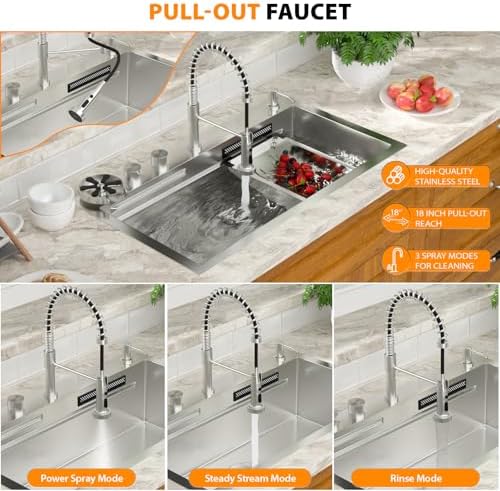 Mocoloo 33 Inch Honeycomb Waterfall Kitchen Sink Drop in, 33x19 Inch Stainless Steel Workstation Sink 16 Gauge Topmount Single Bowl Sink with Complete Kit - Image 4