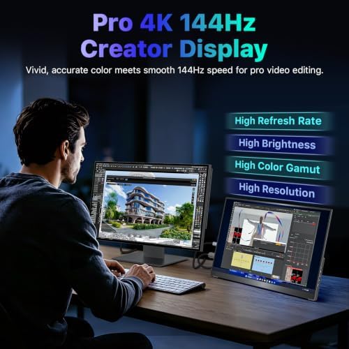 VisionOwl Portable Monitor 19 Inch 4K UHD 144Hz 560 nits 125% sRGB Second Screen, USB-C HDMI HDR Travel Monitor for Laptop PC MacBook PS5 Xbox, VESA Mountable, with Speakers, Built-in Kickstand - Image 3