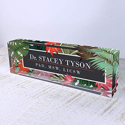 Artblox Personalized Name Plate for Desk | Leaf Flowers Design On Clear Acrylic Glass | Custom Desk Name Plate Personalized with Your Name and Credentials for Teacher Phd Military Office Name Plate - Image 5