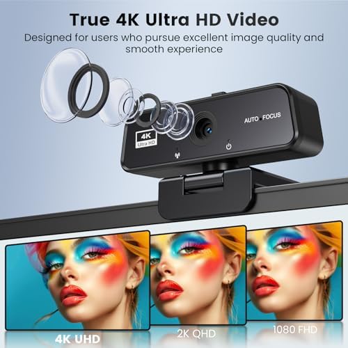 4K Webcam for PC & Mac with USB-C Adapter, 90° Wide-Angle Computer Camera - Image 2