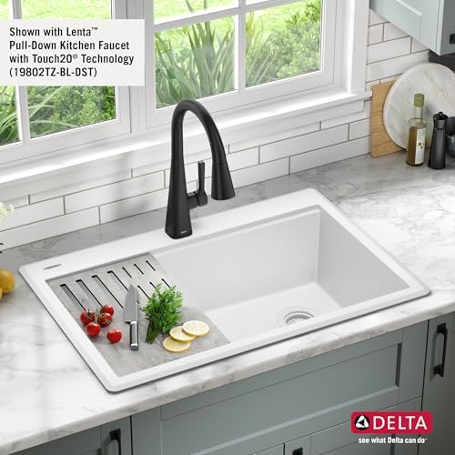DELTA FAUCET Everest 33-inch Granite Composite Workstation Kitchen Sink Drop-In Top Mount Single Bowl with WorkFlow Ledge and Accessories in Metallic Black, 75A933-33S-BL - Image 3