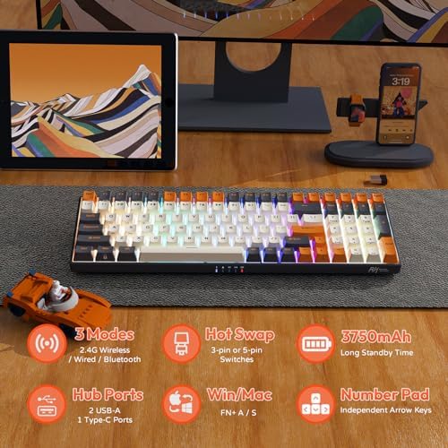 RK ROYAL KLUDGE RK100 Wireless Mechanical Keyboard RGB Backlit Bluetooth5.1/2.4G/Wired 96% Full Size 100-Key Hot Swappable Gaming Keyboard Red Switch Carbon - Image 6