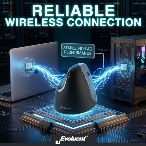 Evoluent – Inventor of the Vertical Mouse – VM4RW Ergonomic Vertical Mouse Right Hand Regular Size Wireless USB, Sculpted for Comfort, Reduces Wrist Strain, 4 Speeds, 6 Customizable Buttons in Windows - Image 5