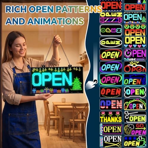 RAYHOME Dual Row LED Open Sign, 20"x12" Colorful Huge Bright Advertising open signs for business, Programmable Electric Scrolling Display with Remote for Business Store Bar Hotel - Image 2